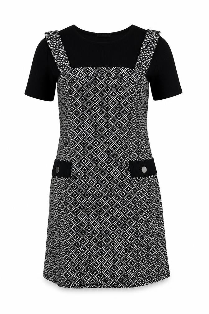 Dunnes Womens Black Geometric Nylon A-Line  Size 12  Round Neck