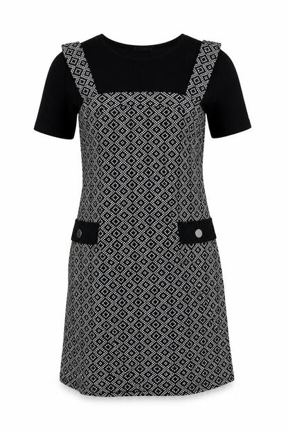 Dunnes Womens Black Geometric Nylon A-Line  Size 12  Round Neck