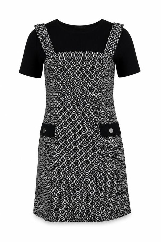 Dunnes Womens Black Geometric Nylon A-Line  Size 12  Round Neck