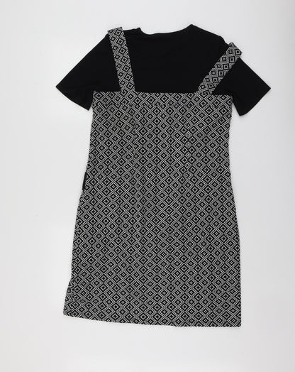 Dunnes Stores Womens Black Geometric Nylon A-Line  Size 12  Round Neck