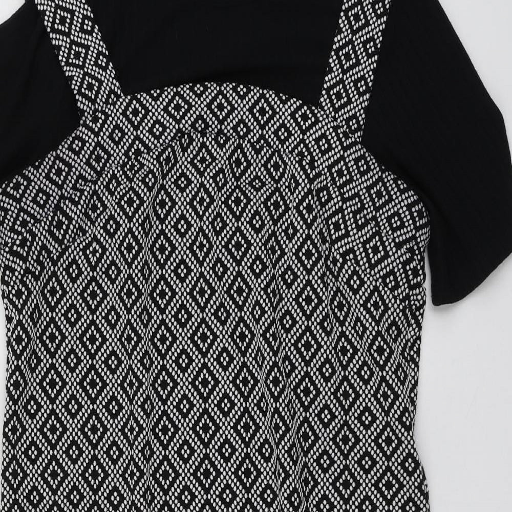 Dunnes Stores Womens Black Geometric Nylon A-Line  Size 12  Round Neck