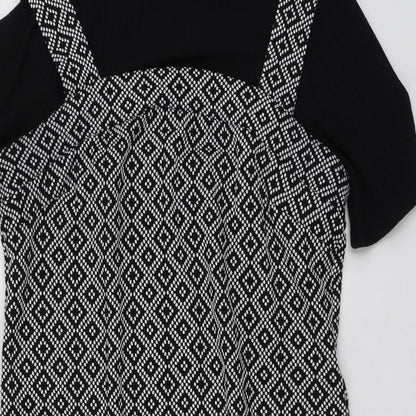Dunnes Stores Womens Black Geometric Nylon A-Line  Size 12  Round Neck