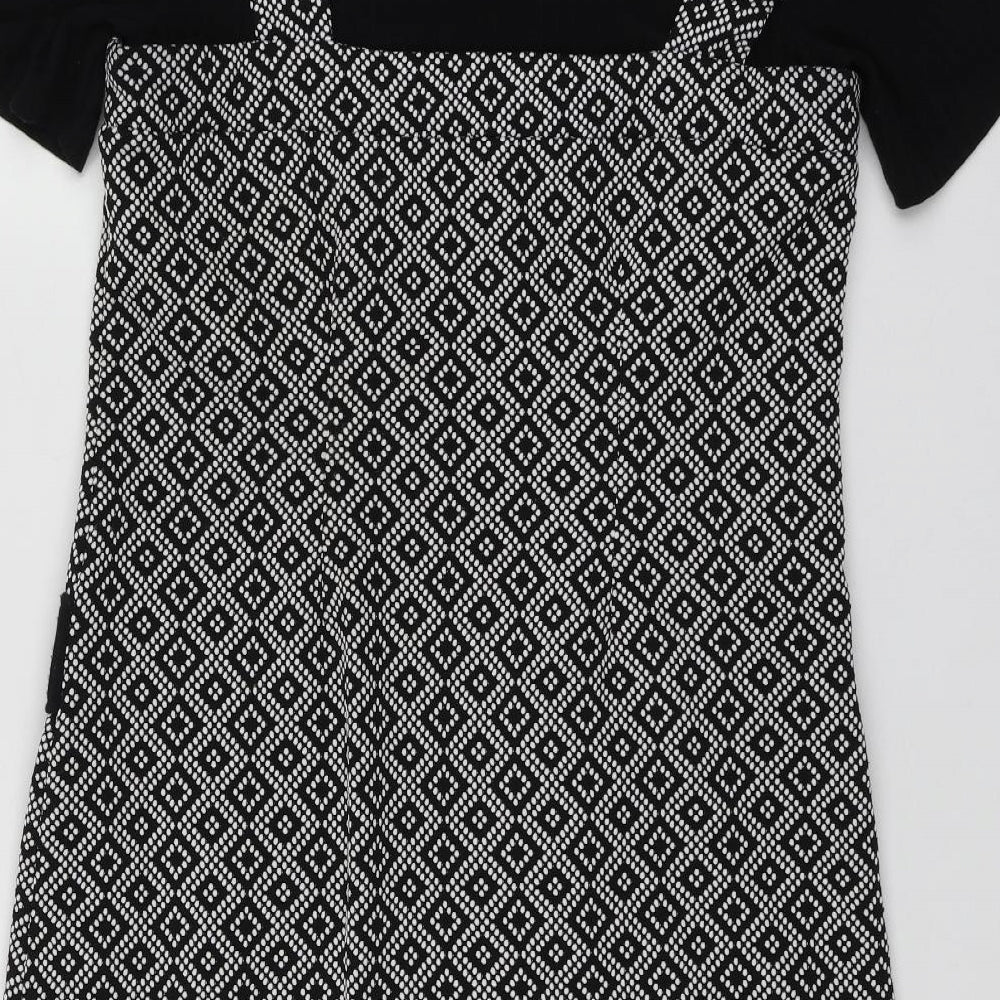 Dunnes Stores Womens Black Geometric Nylon A-Line  Size 12  Round Neck