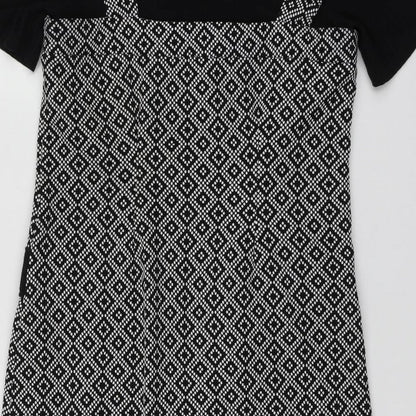 Dunnes Stores Womens Black Geometric Nylon A-Line  Size 12  Round Neck