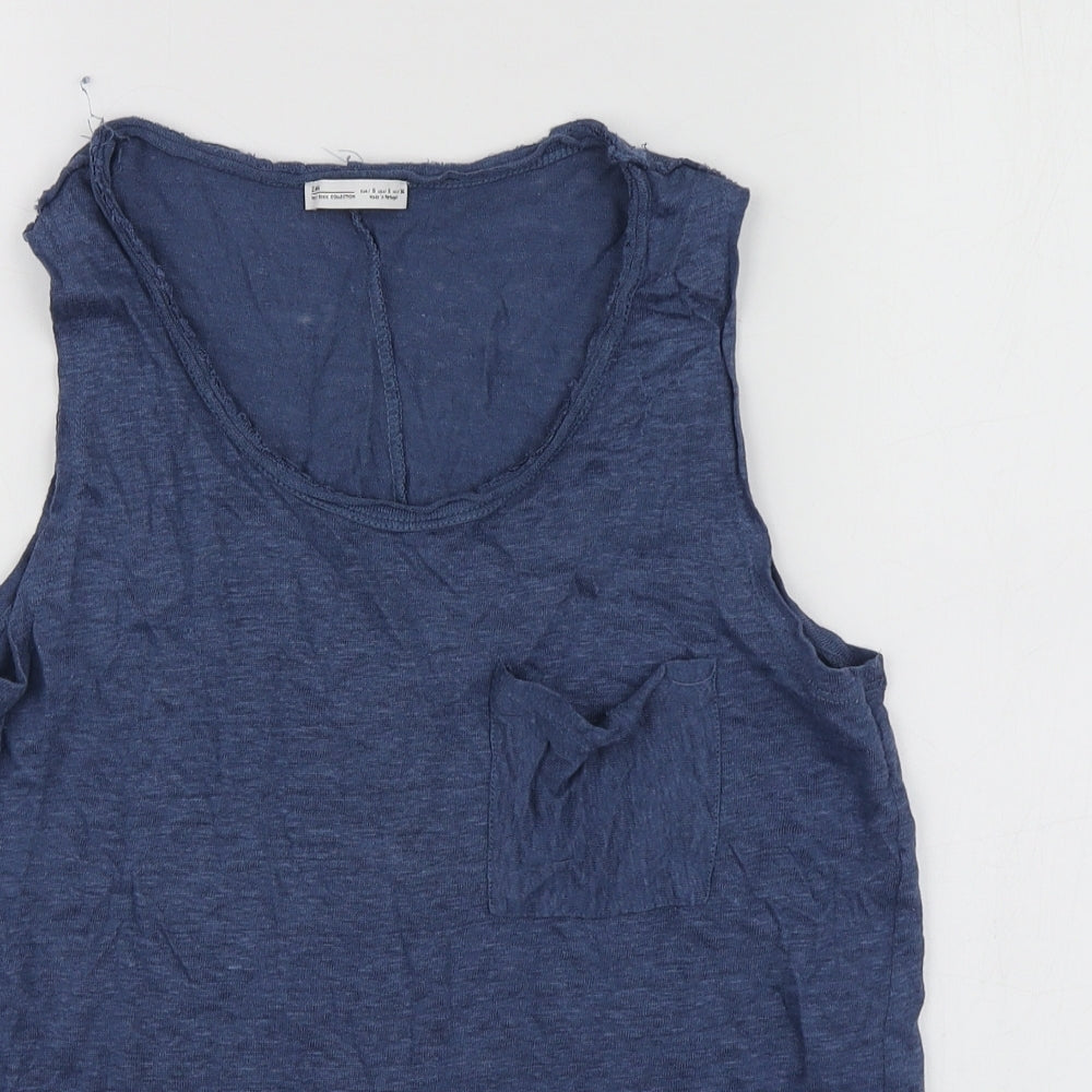 Womens UK Size S Zara Blue Basic T-Shirt