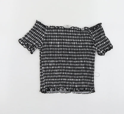 Candy Couture Girls Black Check Polyester Basic T-Shirt Size 11 Years Sweetheart