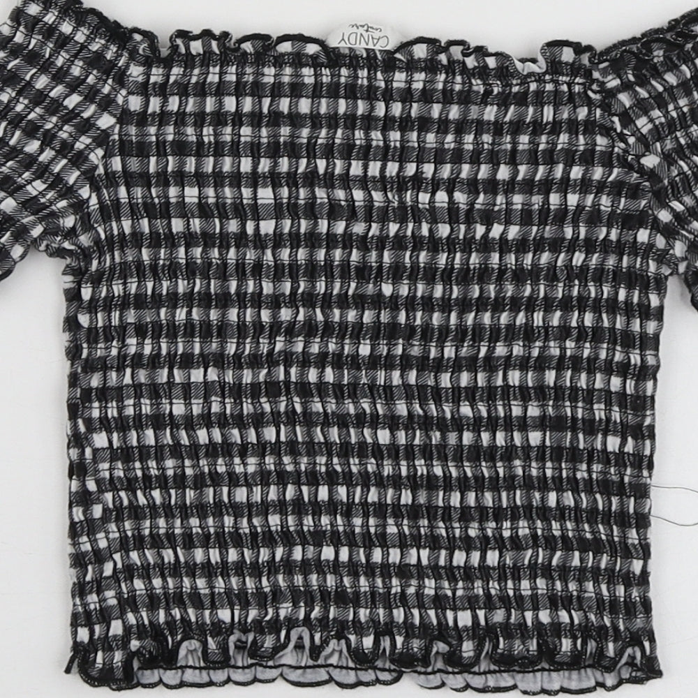 Candy Couture Girls Black Check Polyester Basic T-Shirt Size 11 Years Sweetheart