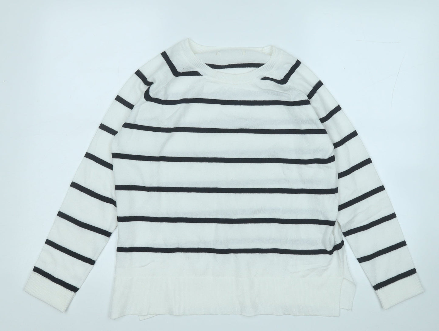 Primark Womens White Round Neck Striped Polyester Pullover Jumper Size 6