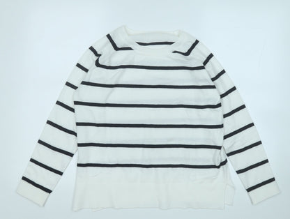 Primark Womens White Round Neck Striped Polyester Pullover Jumper Size 6