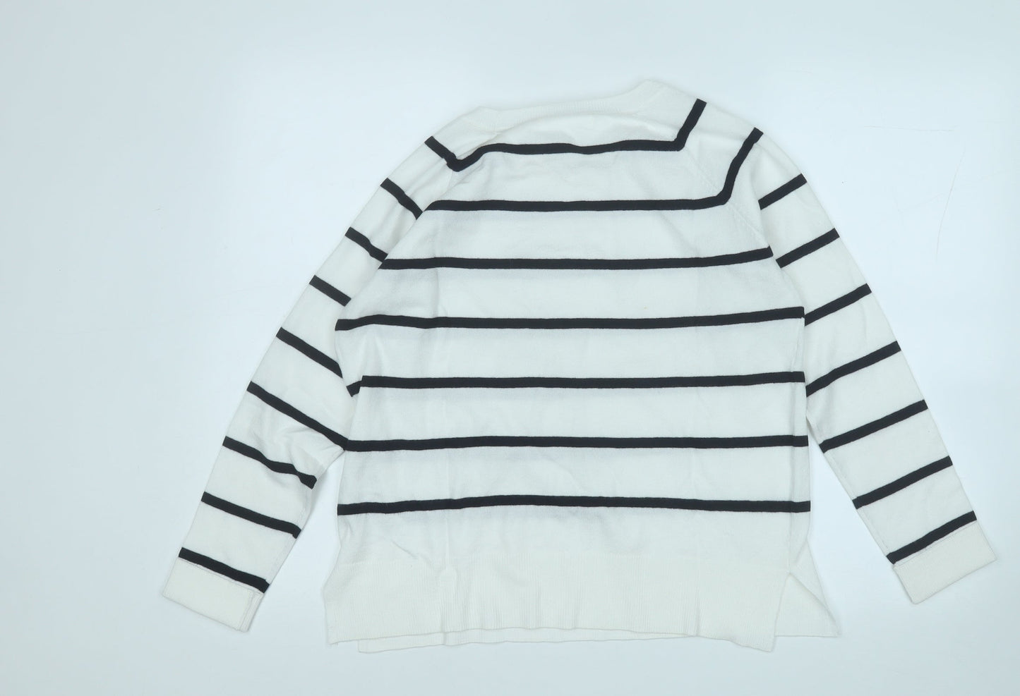 Primark Womens White Round Neck Striped Polyester Pullover Jumper Size 6