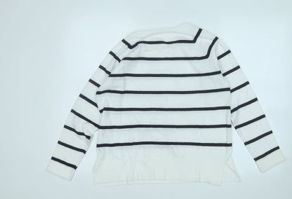 Primark Womens White Round Neck Striped Polyester Pullover Jumper Size 6