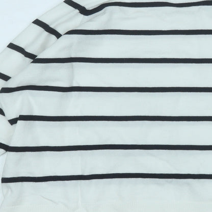 Primark Womens White Round Neck Striped Polyester Pullover Jumper Size 6