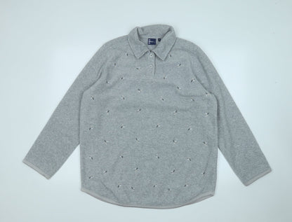 DASH Womens Grey Collared Geometric Polyester Pullover Jumper Size 12