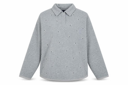 Dash Womens Grey Collared Geometric Polyester Pullover Jumper Size 12