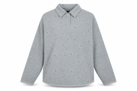 Dash Womens Grey Collared Geometric Polyester Pullover Jumper Size 12