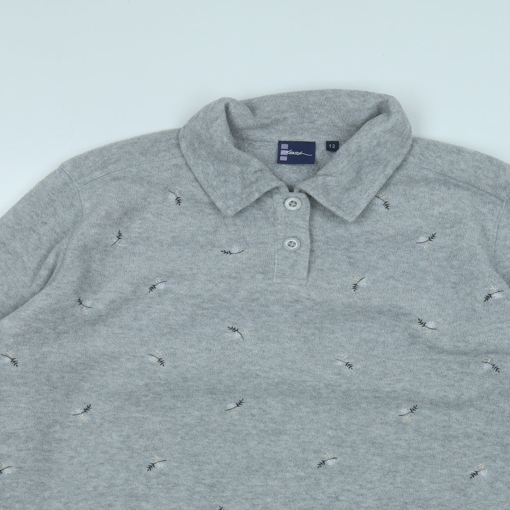 DASH Womens Grey Collared Geometric Polyester Pullover Jumper Size 12