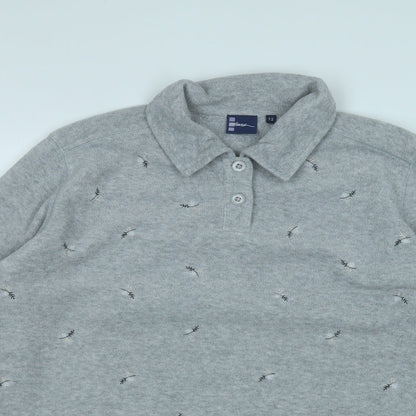 DASH Womens Grey Collared Geometric Polyester Pullover Jumper Size 12