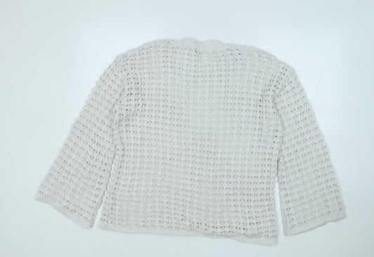 Gallery Womens White Round Neck  Cotton Pullover Jumper Size L