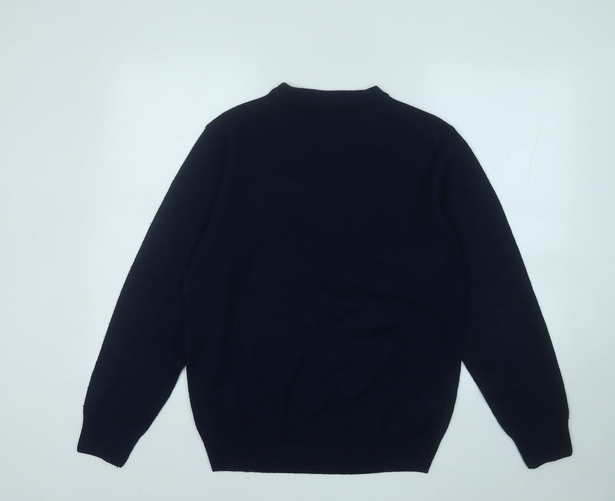 HENRY BARROWS Mens Blue Round Neck  Acrylic Pullover Jumper Size L