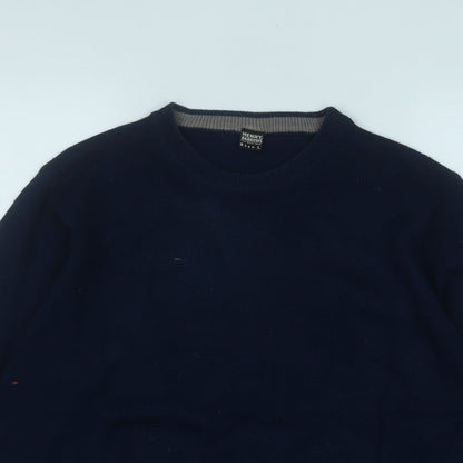 HENRY BARROWS Mens Blue Round Neck  Acrylic Pullover Jumper Size L