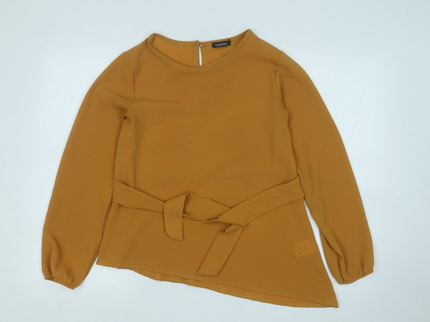 Boohoo Womens Yellow  Polyester Basic Blouse Size 8 Round Neck