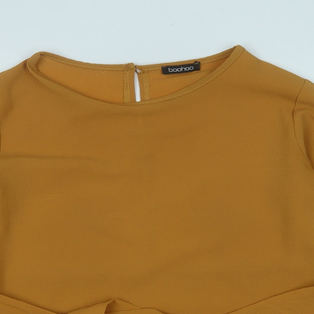 Boohoo Womens Yellow  Polyester Basic Blouse Size 8 Round Neck