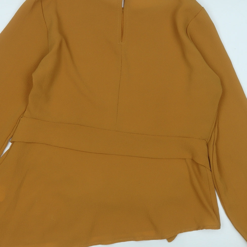 Boohoo Womens Yellow  Polyester Basic Blouse Size 8 Round Neck