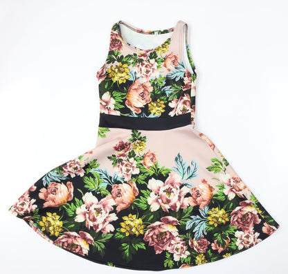 Preworn Womens Multicoloured Floral Polyester Trapeze & Swing  Size 8  Round Neck
