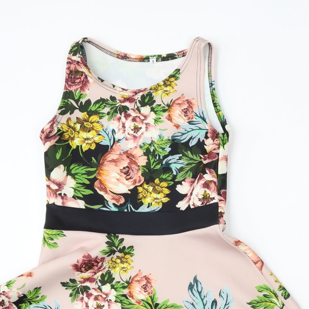 Preworn Womens Multicoloured Floral Polyester Trapeze & Swing  Size 8  Round Neck