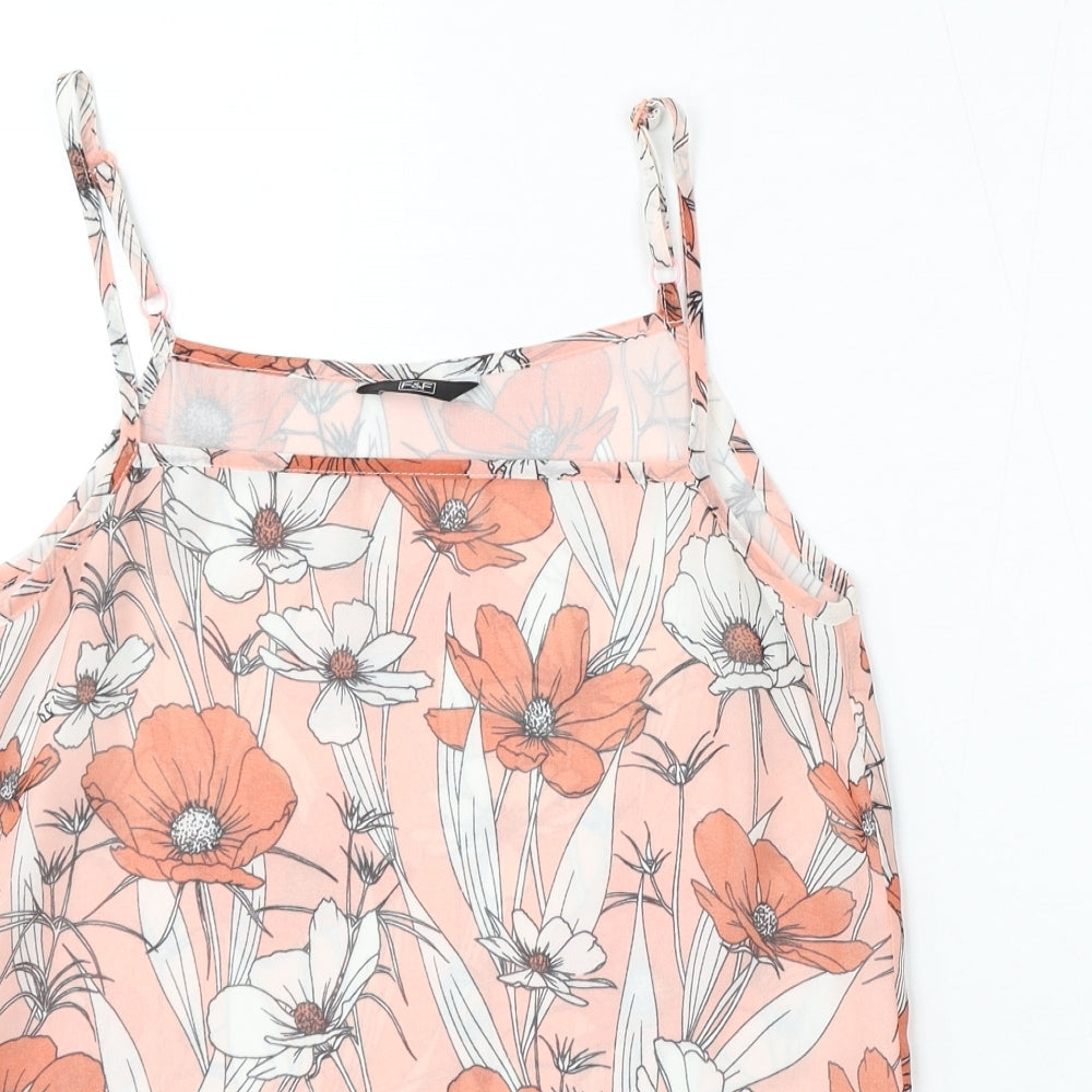 F&F Womens Pink Floral Polyester Basic Blouse Size 6 Round Neck