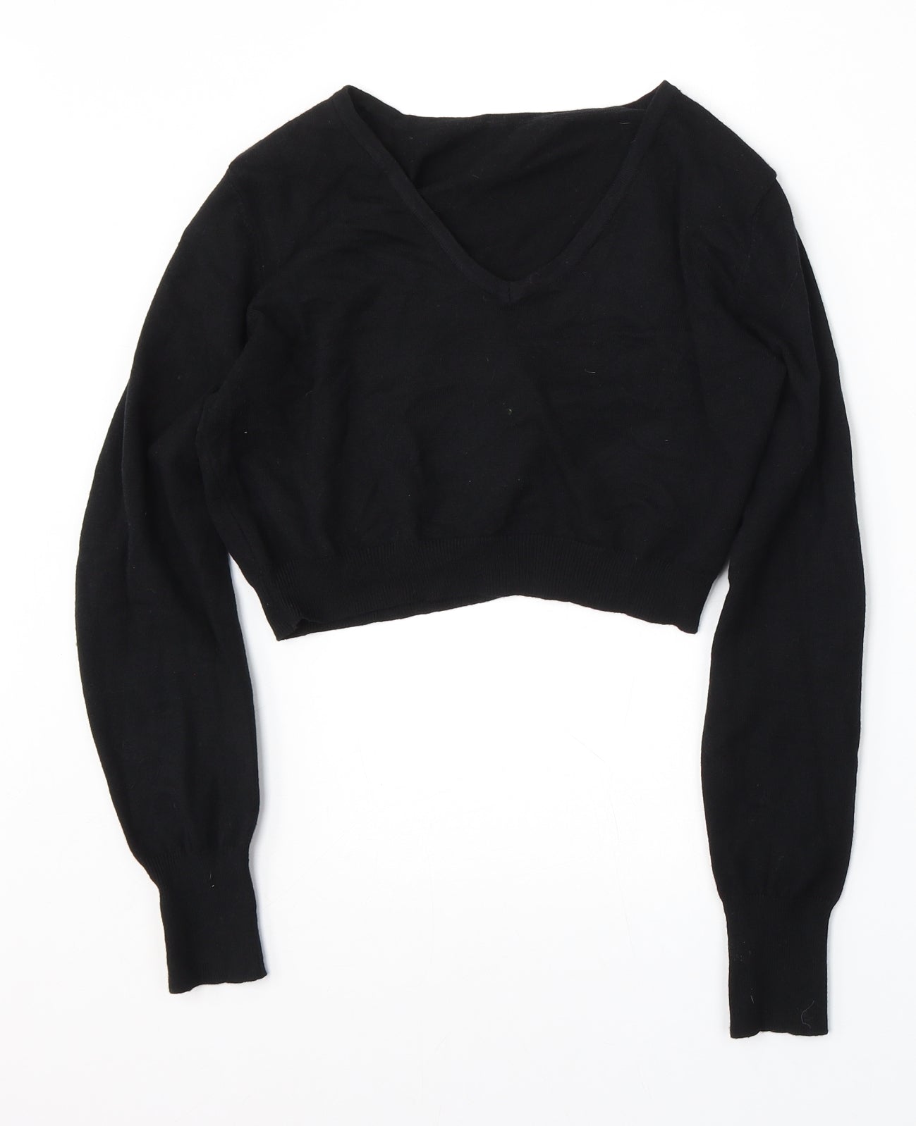 SheIn Womens Black V-Neck  Acrylic Pullover Jumper Size S