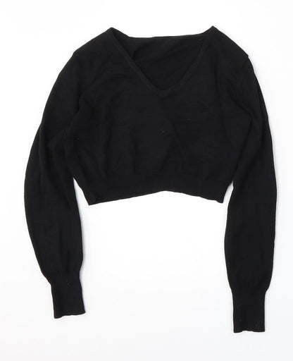 SheIn Womens Black V-Neck  Acrylic Pullover Jumper Size S
