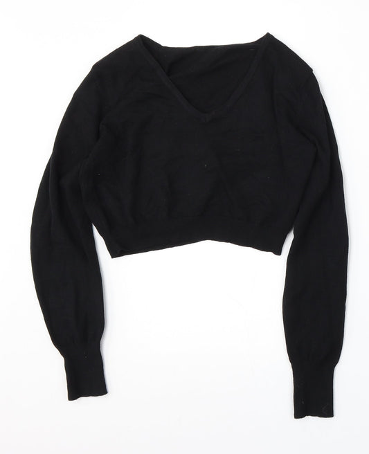 SheIn Womens Black V-Neck  Acrylic Pullover Jumper Size S