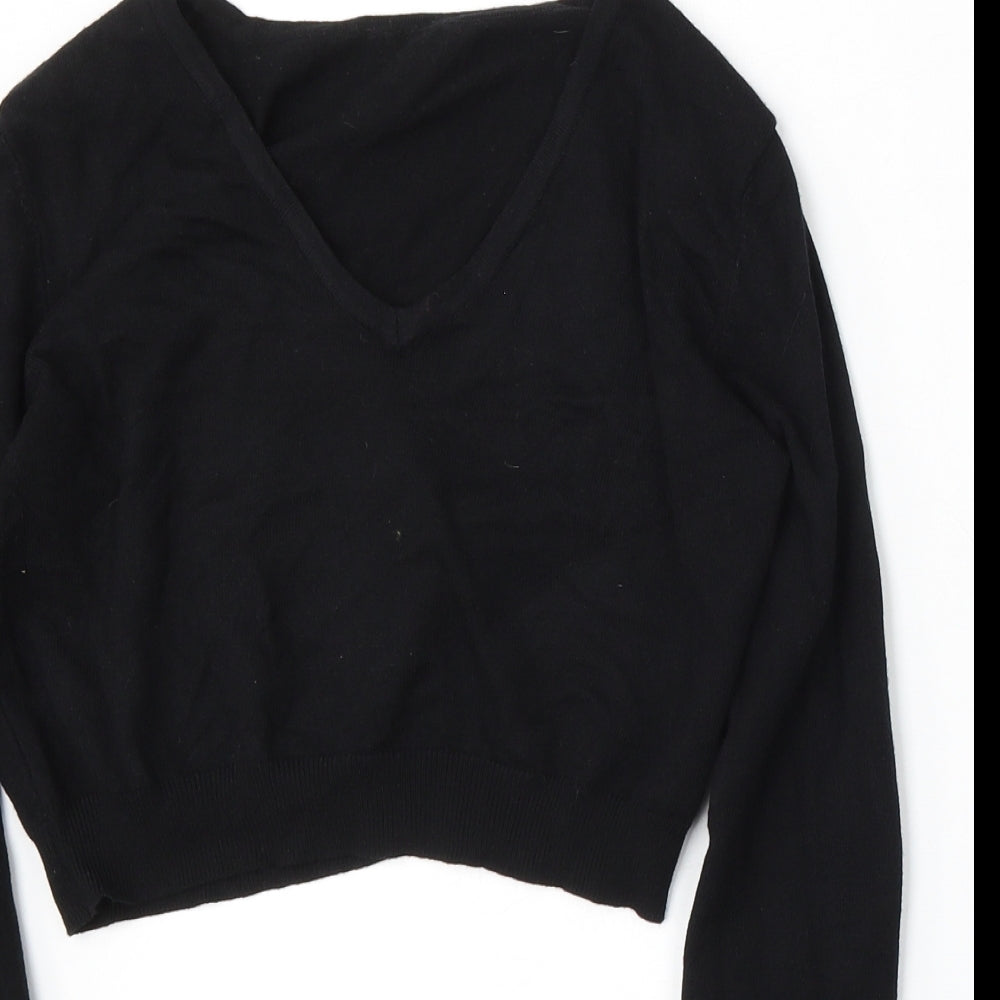 SheIn Womens Black V-Neck  Acrylic Pullover Jumper Size S