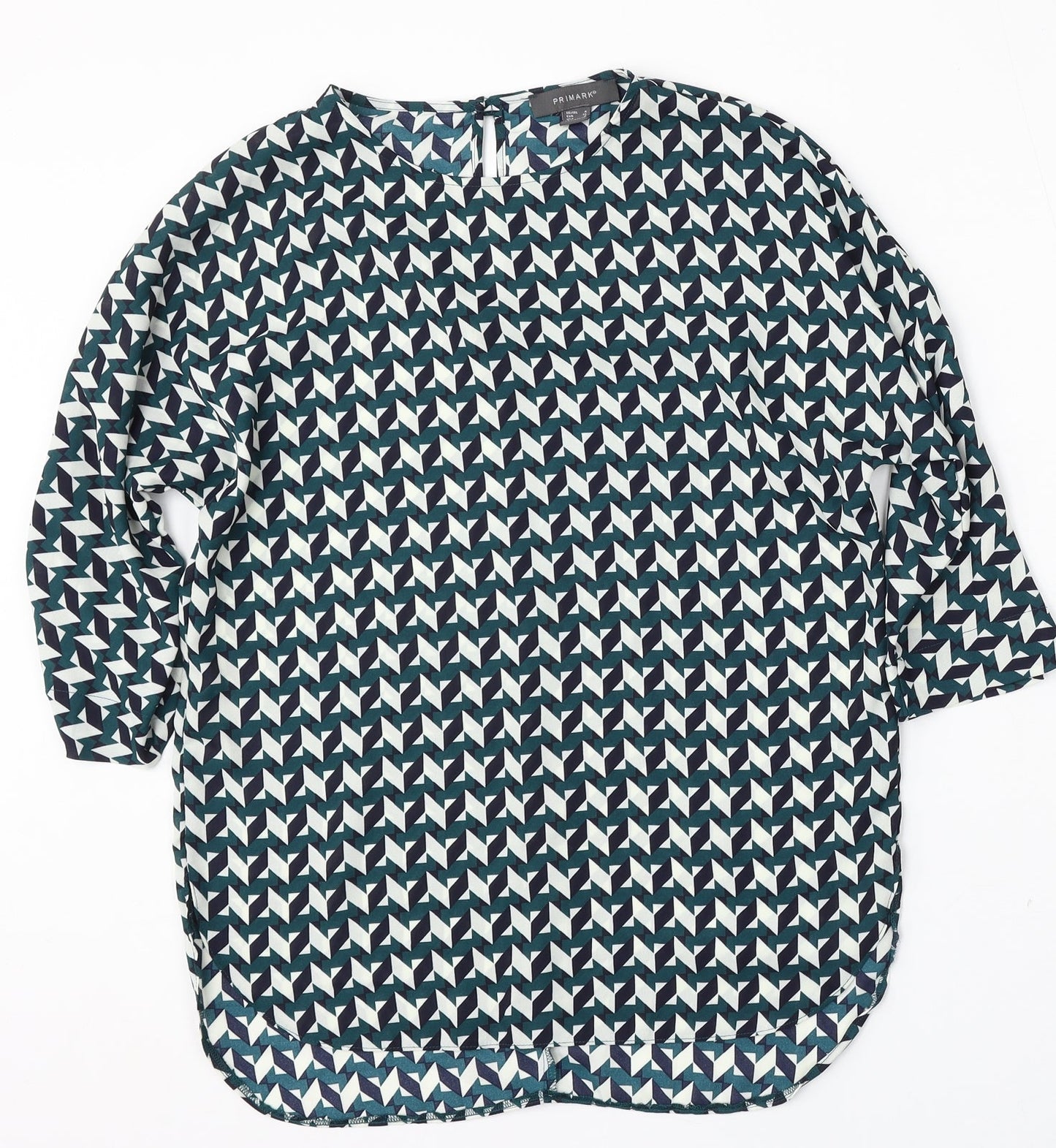 Primark Womens Multicoloured Geometric Polyester Basic Blouse Size 8 Round Neck