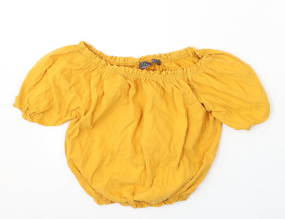 Primark Womens Yellow  Cotton Basic Blouse Size 8 Round Neck