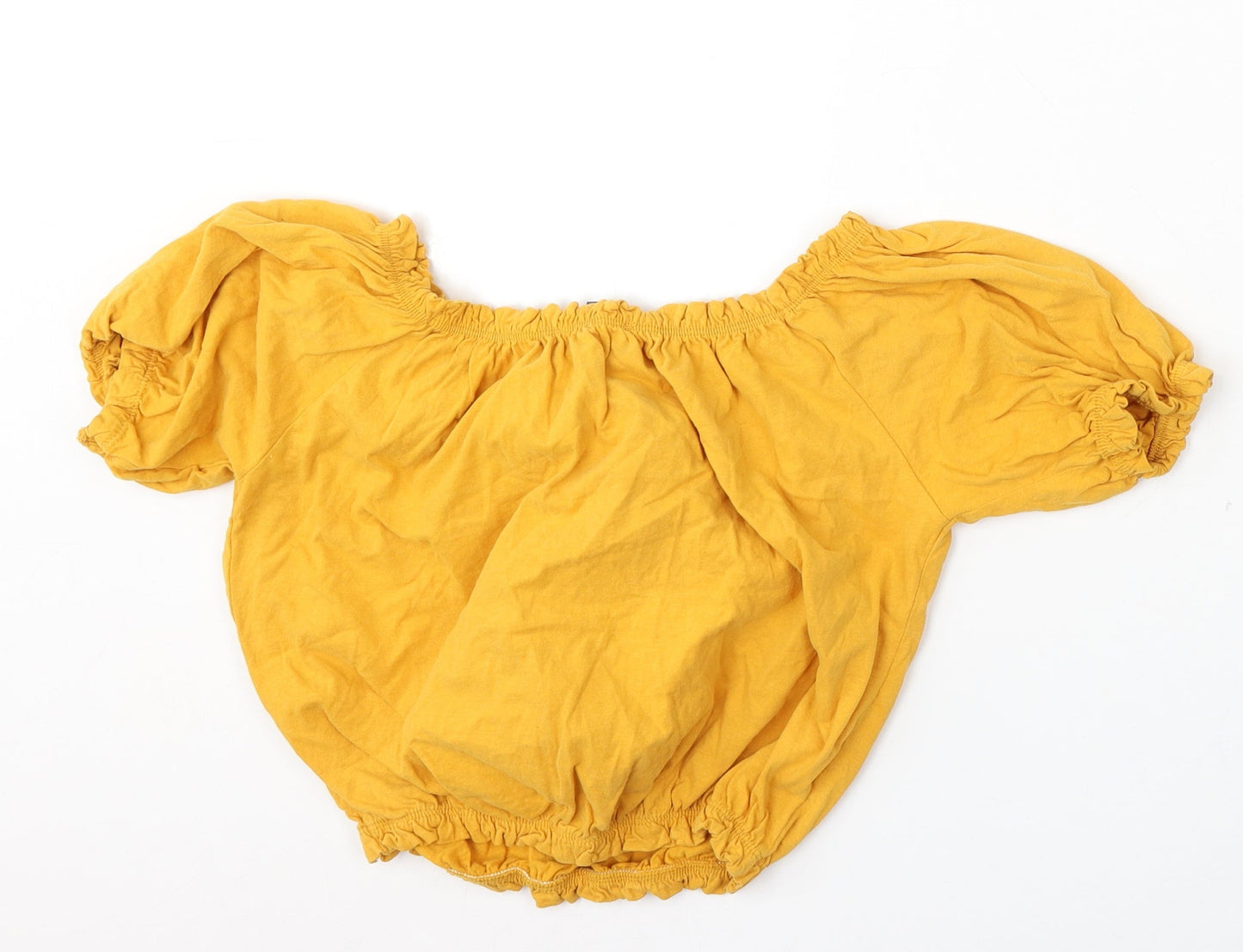 Primark Womens Yellow  Cotton Basic Blouse Size 8 Round Neck