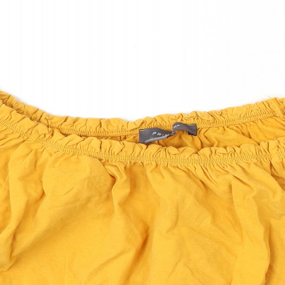 Primark Womens Yellow  Cotton Basic Blouse Size 8 Round Neck