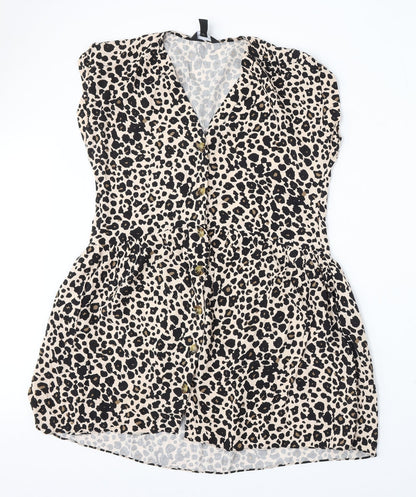 New Look Womens Beige Animal Print Viscose Sheath  Size 10  V-Neck