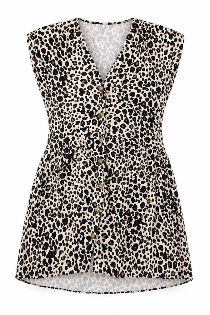 New Look Womens Beige Animal Print Viscose Sheath  Size 10  V-Neck