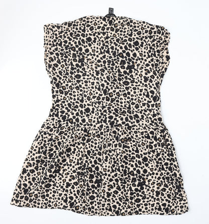 New Look Womens Beige Animal Print Viscose Sheath  Size 10  V-Neck