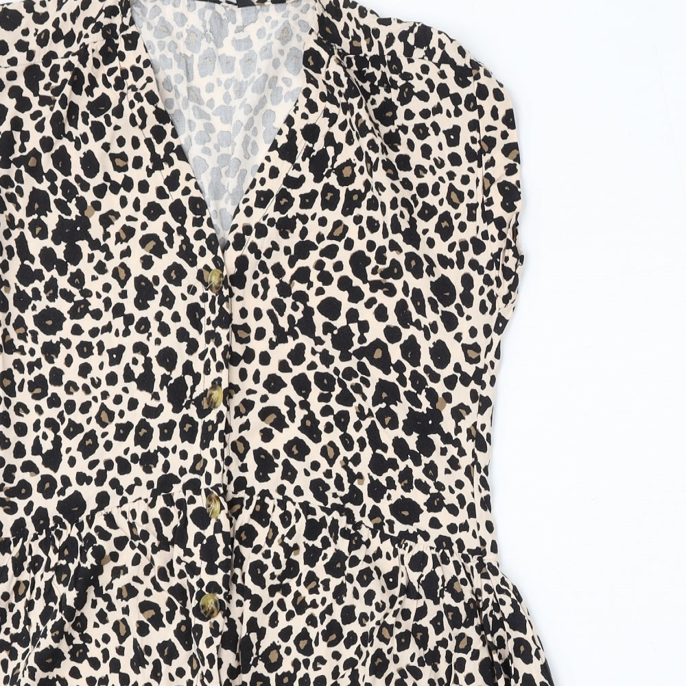 New Look Womens Beige Animal Print Viscose Sheath  Size 10  V-Neck