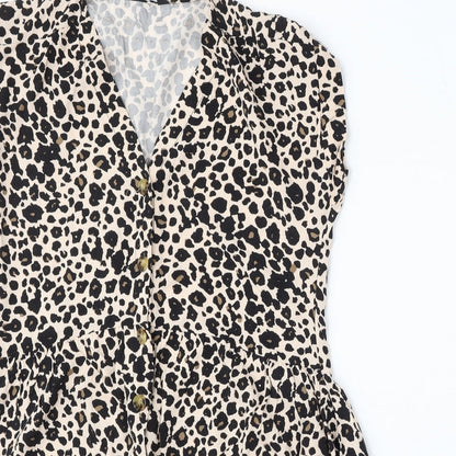 New Look Womens Beige Animal Print Viscose Sheath  Size 10  V-Neck