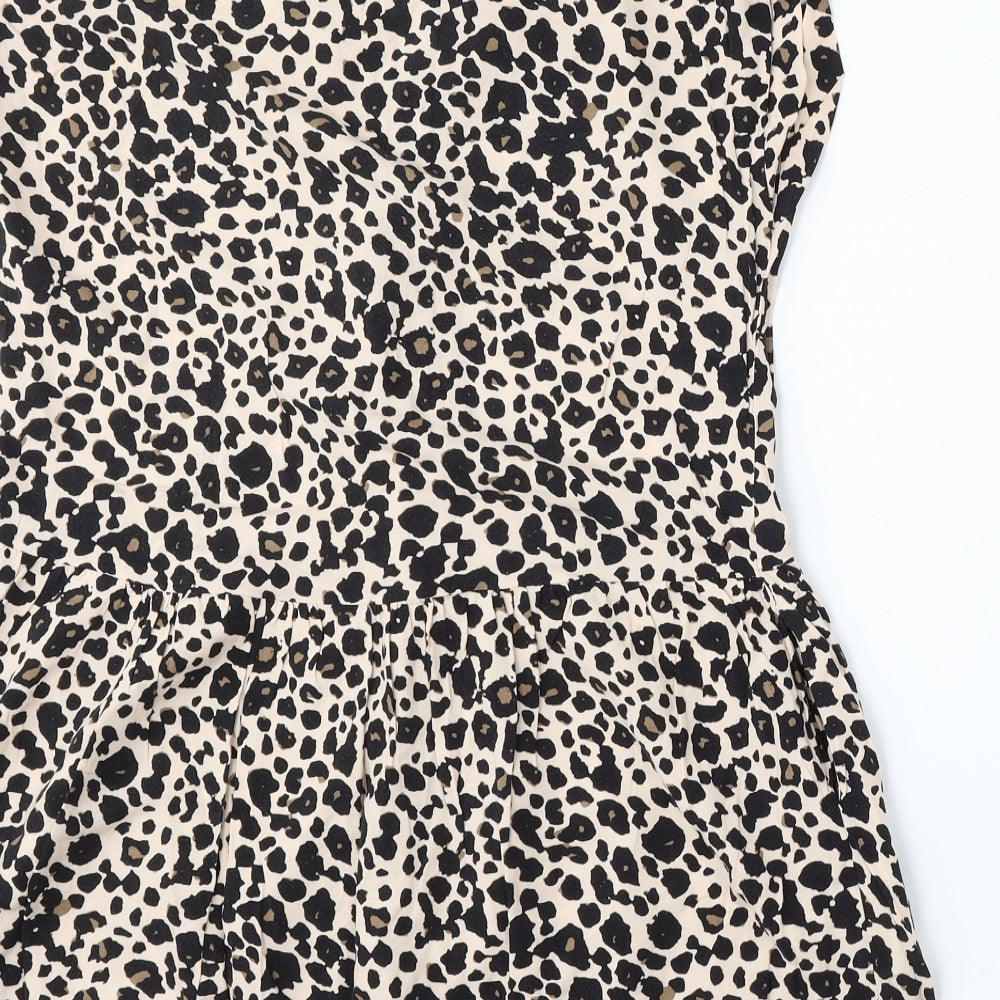 New Look Womens Beige Animal Print Viscose Sheath  Size 10  V-Neck