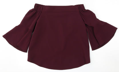 Atmosphere Womens Red  Polyester Basic Blouse Size 8 Round Neck