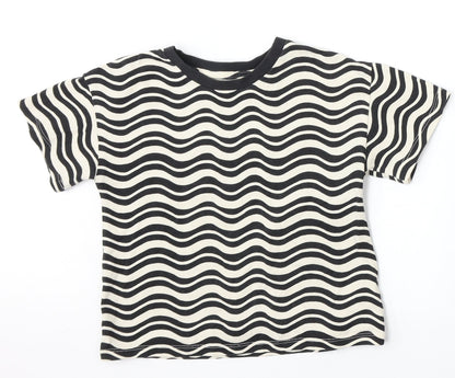 NEXT Girls White Animal Print Cotton Basic T-Shirt Size 5 Years Round Neck