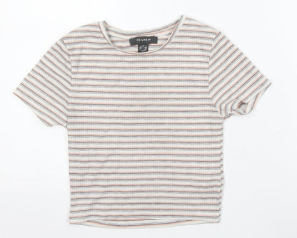 Primark Girls Multicoloured Striped Polyester Basic T-Shirt Size XS Round Neck