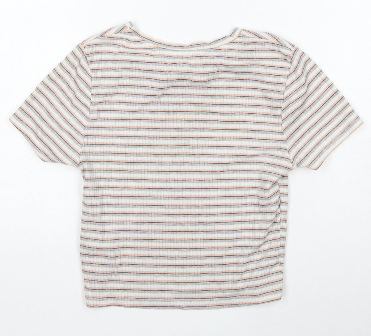 Primark Girls Multicoloured Striped Polyester Basic T-Shirt Size XS Round Neck