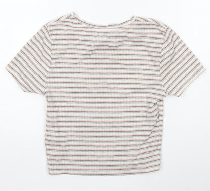 Primark Girls Multicoloured Striped Polyester Basic T-Shirt Size XS Round Neck