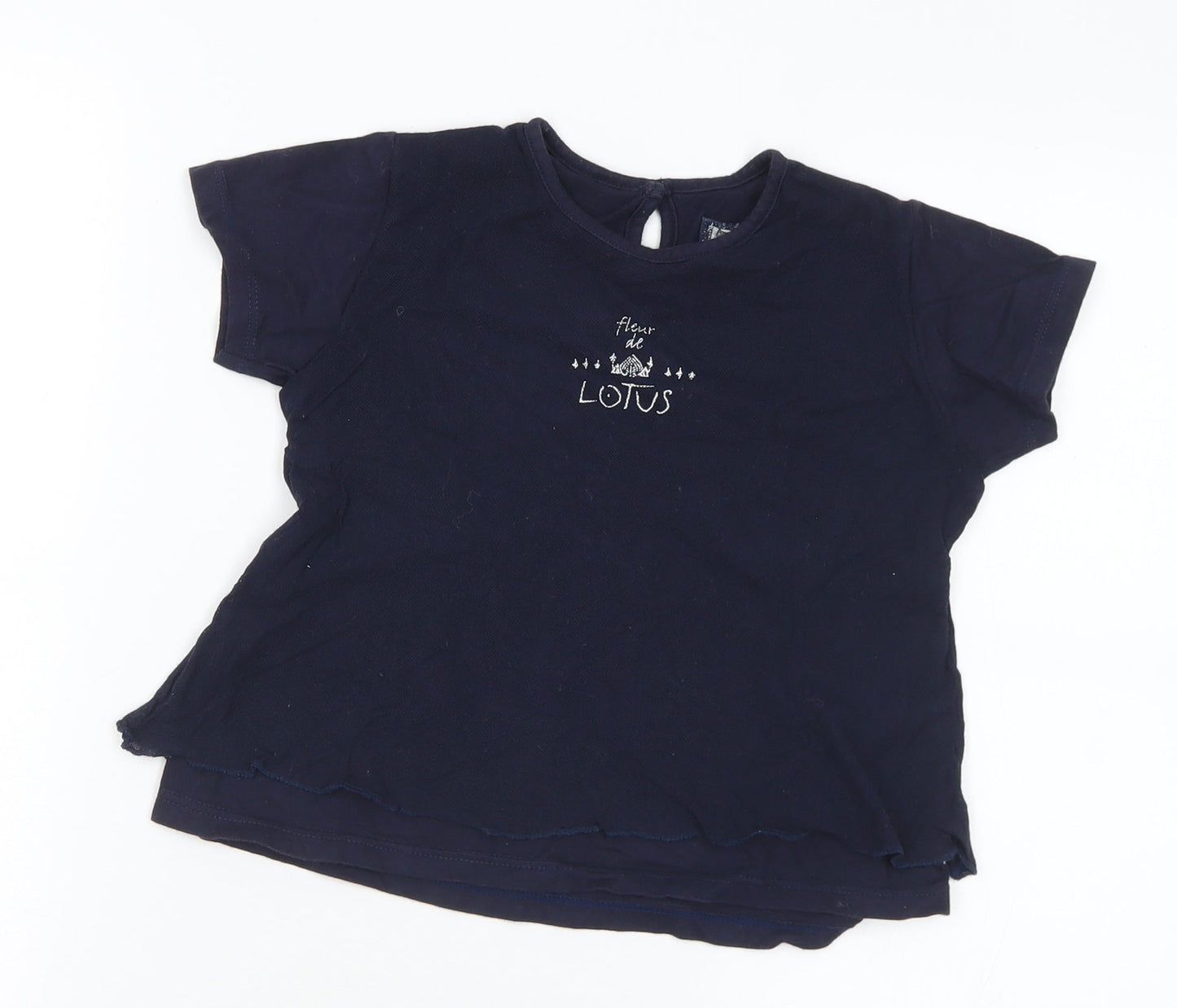 Jean Bourget Girls Blue  Cotton Basic T-Shirt Size 4 Years Round Neck